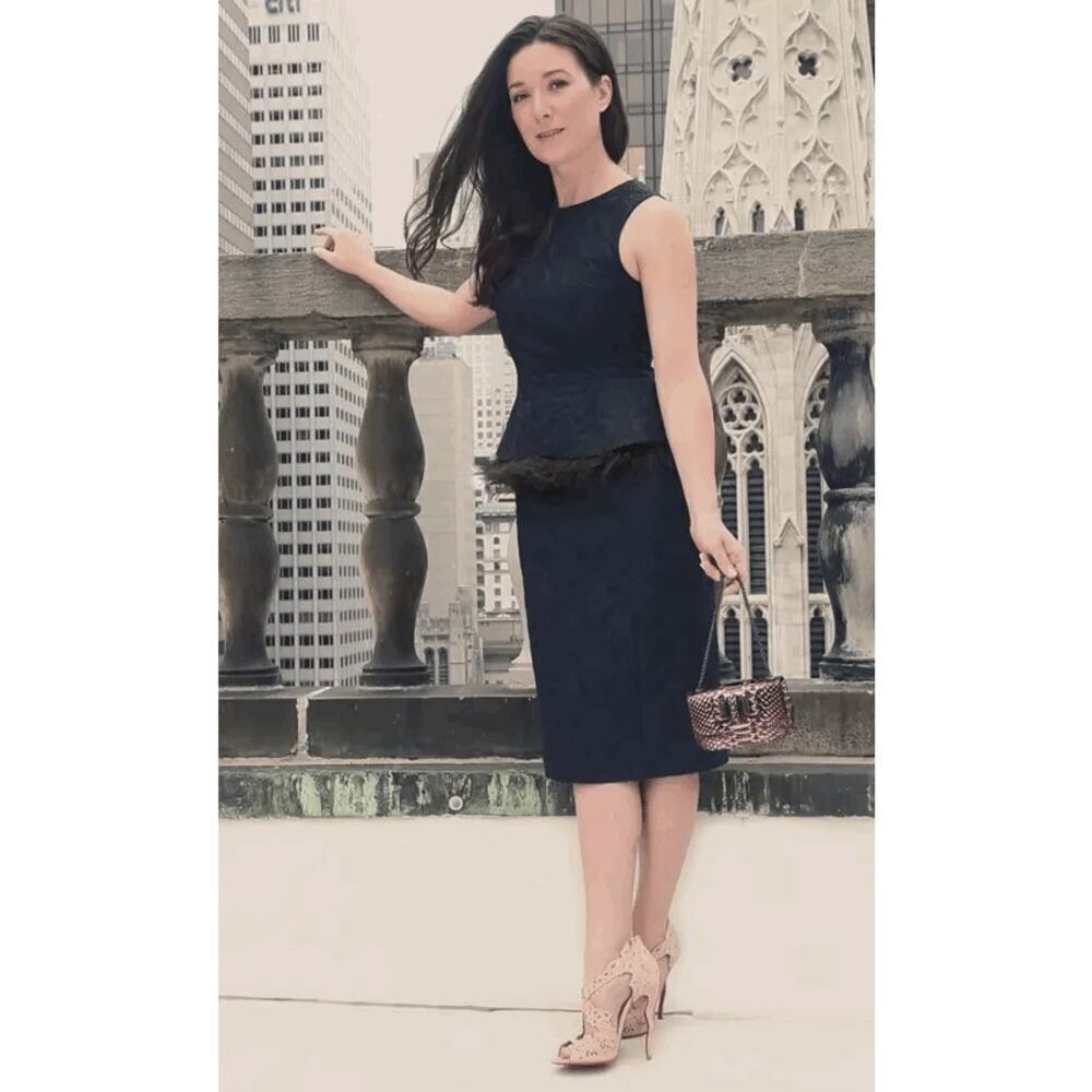 NWT MICHAEL KORS COLLECTION Navy Blue Lace Pattern Knee-Length Dress